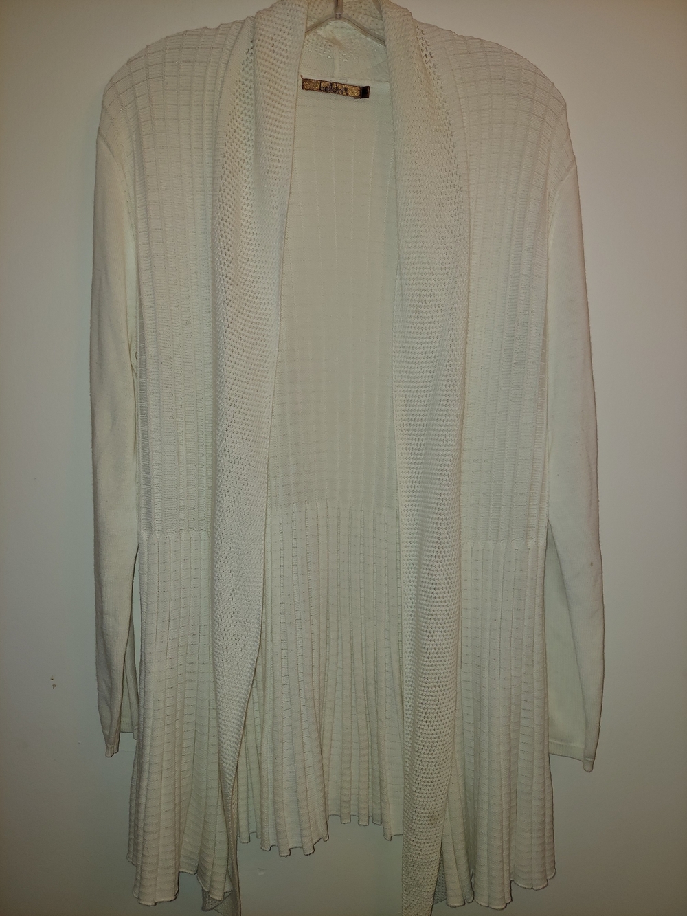 Belldini Cream Open-Front Ribbed Knit Cardigan
